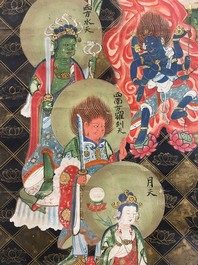 Ecole chinoise, encre et couleurs sur papier, Qing: 'Les guardiens du Bouddhisme'