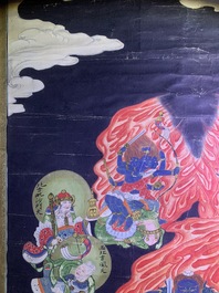 Ecole chinoise, encre et couleurs sur papier, Qing: 'Les guardiens du Bouddhisme'