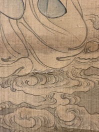 Ecole chinoise, encre et couleurs sur soie, Qing: 'Magu et cerf'