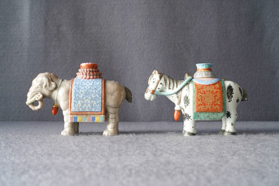 Two Chinese famille rose models of a horse and an elephant, Qianlong