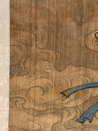 Chinese school, ink and colour on silk, Qing: 'Magu with deer'