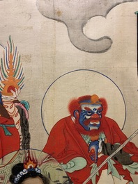 Chinese school, ink and colour on paper, Qing: 'Gods in heaven'