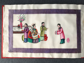 Ecole chinoise de Canton, encre et couleurs sur papier de riz, 19&egrave;me: une collection de 39 dessins dans six albums
