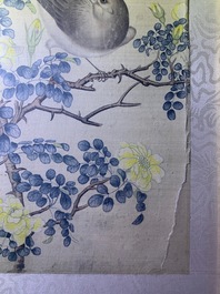 Chinese school, 19th C., ink and colour on silk: 'birds on blossoming branches'