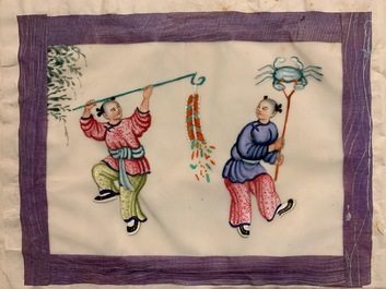 Ecole chinoise de Canton, encre et couleurs sur papier de riz, 19&egrave;me: une collection de 39 dessins dans six albums
