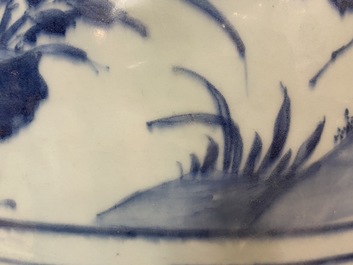 A Chinese blue and white jar with birds in a landscape, Wanli