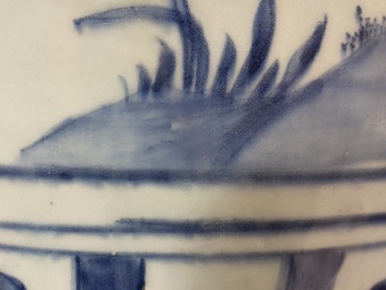 A Chinese blue and white jar with birds in a landscape, Wanli