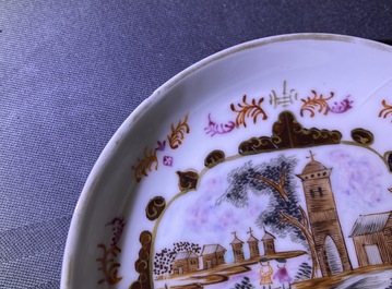 Een Chinees famille rose 17-delig theeservies in Meissen-stijl met verguld decor, Qianlong