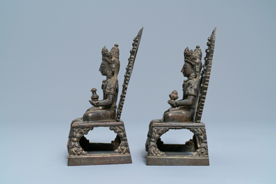 A pair of Sino-Tibetan bronze figures of Buddha Amitayus, Qianlong