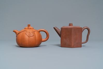 Four Chinese Yixing stoneware teapots and covers, impressed marks, 19/20th C.