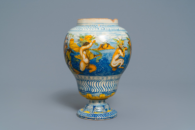 A polychrome French faience vase with sea creatures, Nevers, 18th C.