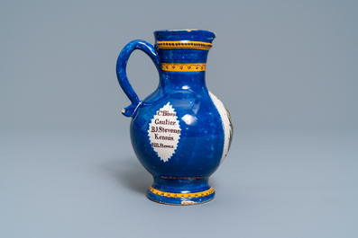 A polychrome Brussels faience commemorative 'musical design' jug, 19th C.