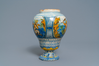 A polychrome French faience vase with sea creatures, Nevers, 18th C.