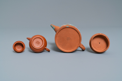 Four Chinese Yixing stoneware teapots and covers, impressed marks, 19/20th C.