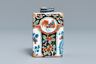 A rare black Dutch Delft tea caddy, early 18th C.