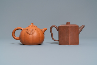 Four Chinese Yixing stoneware teapots and covers, impressed marks, 19/20th C.