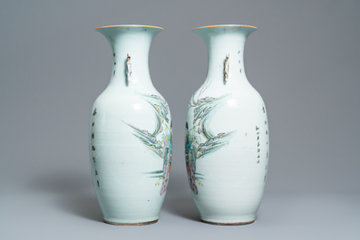 A pair of Chinese famille rose vases with ladies in a garden, 19/20th C.