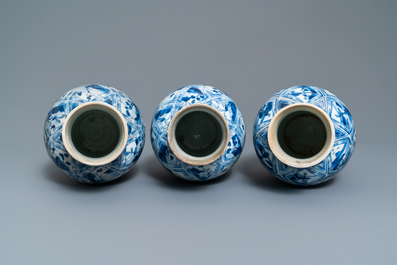 A large Chinese blue and white five-piece garniture, Kangxi