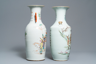 Deux vases en porcelaine de Chine famille rose et qianjiang cai, 19/20&egrave;me