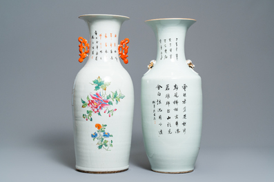 Two Chinese qianjiang cai and famille rose vases, 19/20th C.