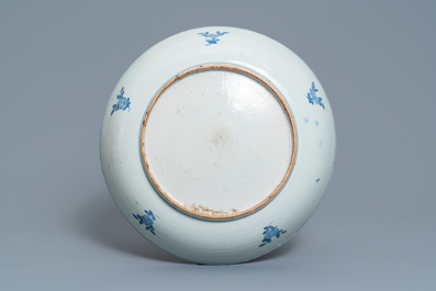 A Chinese blue and white charger with two deer, Jiajing