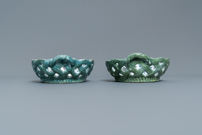 Two reticulated polychrome Brussels faience baskets, 18th C.