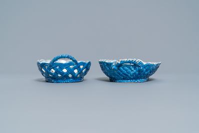 Two blue and white faience baskets, Brussels or Saint-Amand, 18th C.