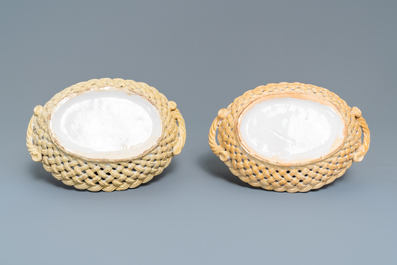 Two Brussels faience reticulated baskets with '&agrave; la haie fleurie' design, 18th C.