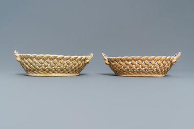 Two Brussels faience reticulated baskets with '&agrave; la haie fleurie' design, 18th C.