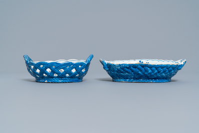 Two blue and white faience baskets, Brussels or Saint-Amand, 18th C.