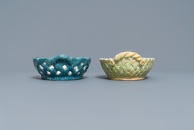 Two reticulated polychrome Brussels faience baskets, 18th C.