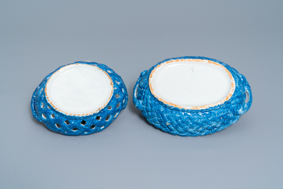 Two blue and white faience baskets, Brussels or Saint-Amand, 18th C.