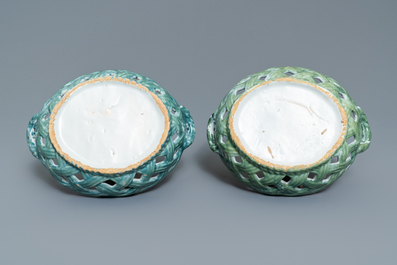 Two reticulated polychrome Brussels faience baskets, 18th C.