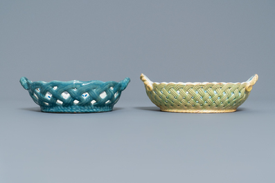 Two reticulated polychrome Brussels faience baskets, 18th C.