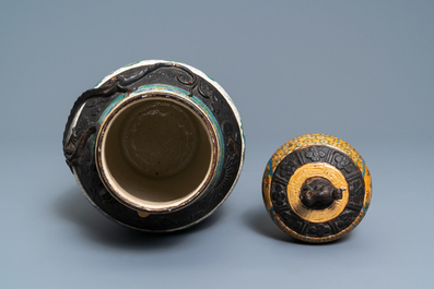 Two Chinese qianjiang cai vases and a famille verte vase, 19/20th C.