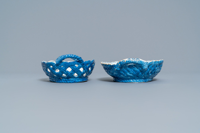 Two blue and white faience baskets, Brussels or Saint-Amand, 18th C.