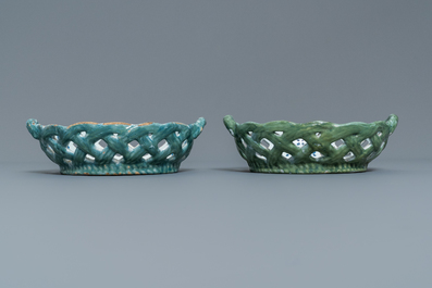 Two reticulated polychrome Brussels faience baskets, 18th C.