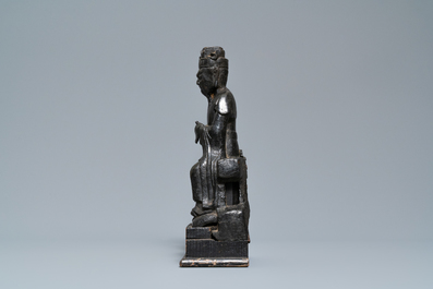 A Chinese bronze figure of Wenchang Wang with inscription, Ming