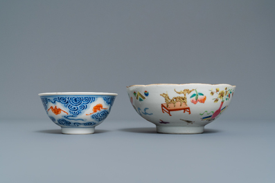 Six pi&egrave;ces en porcelaine de Chine, 19/20&egrave;me