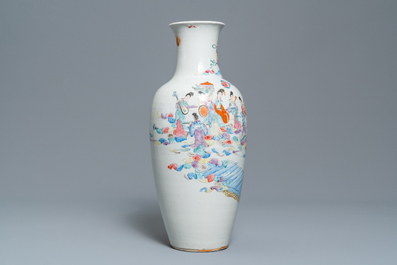 A Chinese famille rose 'immortals' vase, Qianlong mark, Republic