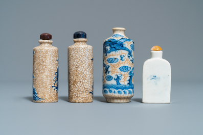 Nine Chinese blue and white snuff bottles, 19/20th C.