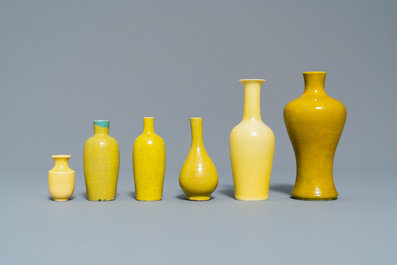 Six Chinese monochrome yellow vases, 19/20th C.