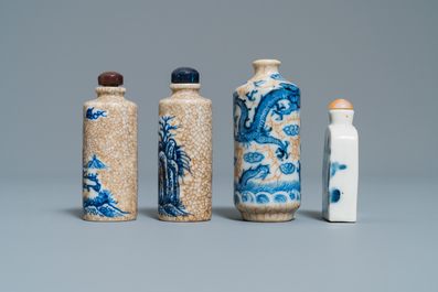 Nine Chinese blue and white snuff bottles, 19/20th C.