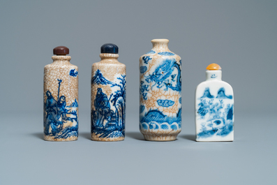 Nine Chinese blue and white snuff bottles, 19/20th C.