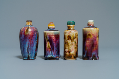 Nine Chinese monochrome and flamb&eacute;-glazed snuff bottles, 19/20th C.