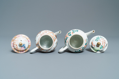 Two Chinese famille rose teapots and two tea caddies, Qianlong