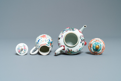 Two Chinese famille rose teapots and a jug and cover, Yongzheng/Qianlong