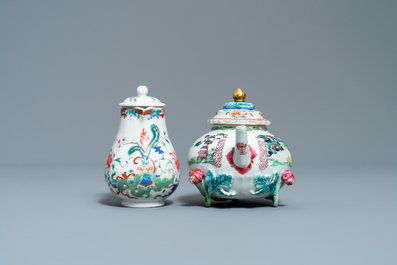 Two Chinese famille rose teapots and a jug and cover, Yongzheng/Qianlong