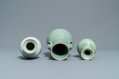 Three Chinese monochrome celadon vases, 19/20th C.