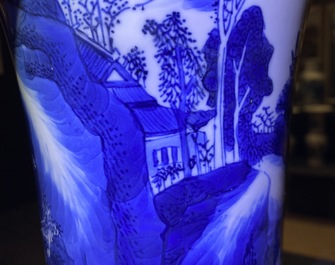 A Chinese blue and white yenyen vase with figures in a landscape, Kangxi